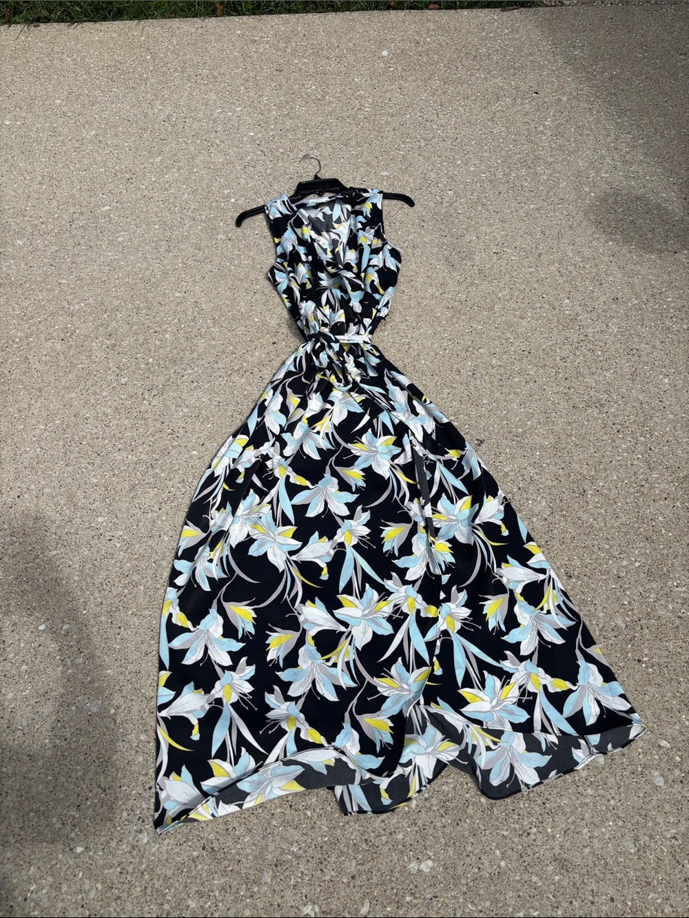 Bar III Black Floral Maxi Dress with White, Light Blue & Yellow Flowers